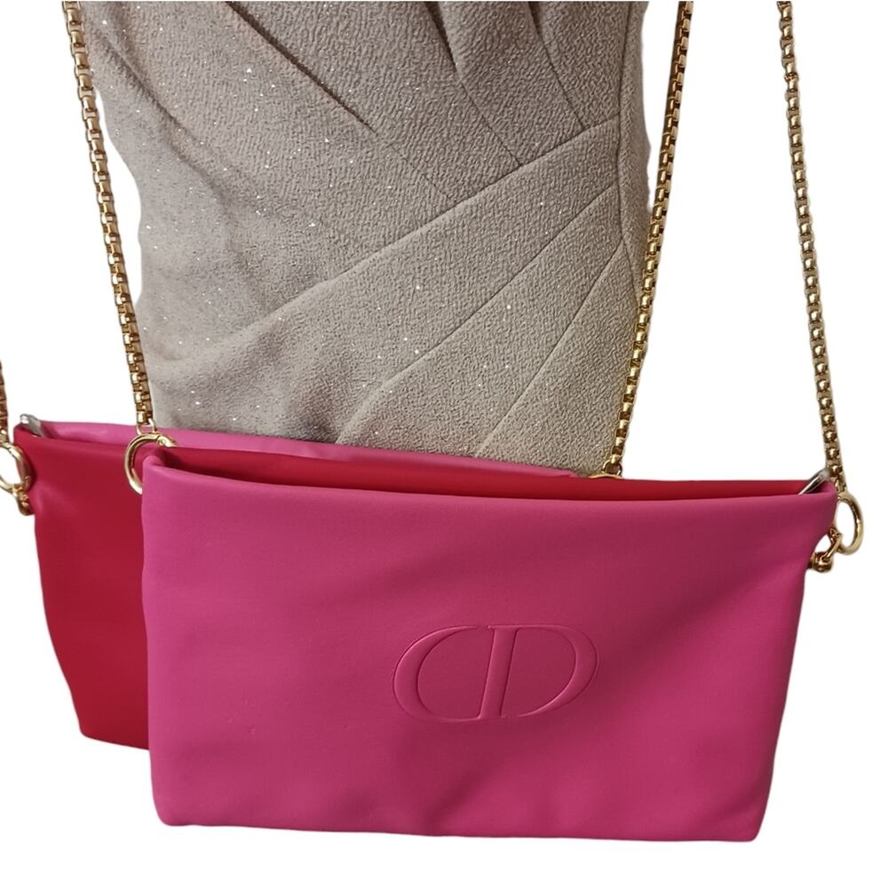 DIOR Crossbody Red Pink REVERSIBLE Shoulder Bag Flat Beaute Cosmetic Converted - Picture 5 of 16